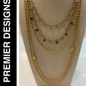 4 Necklaces for Layered Look GoldTone Mini Ball Crystal Accents 16”, 22”, 24”